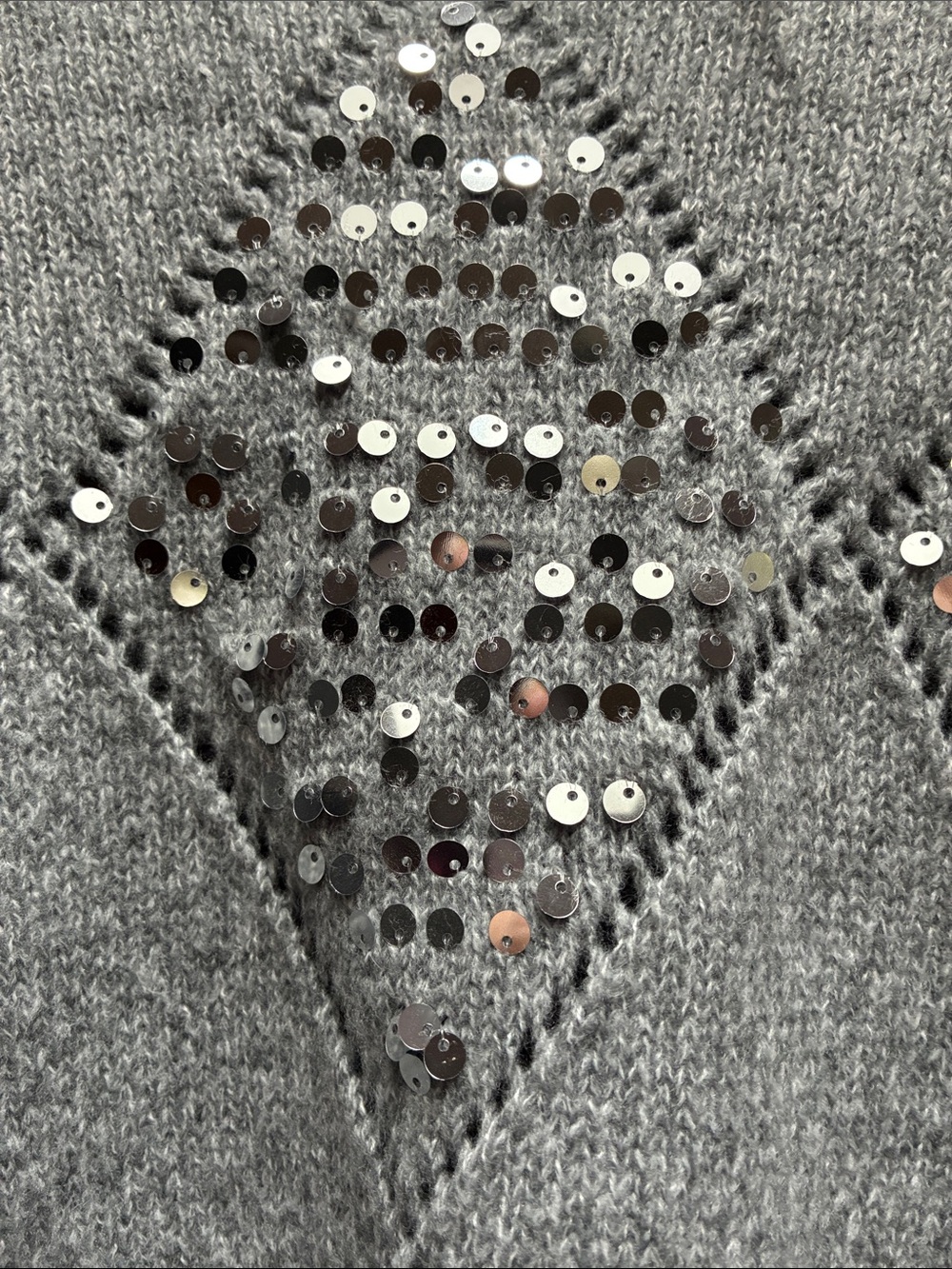 Gray Sequin Diamond Knit Sweater - Women's - Picture 2 of 2